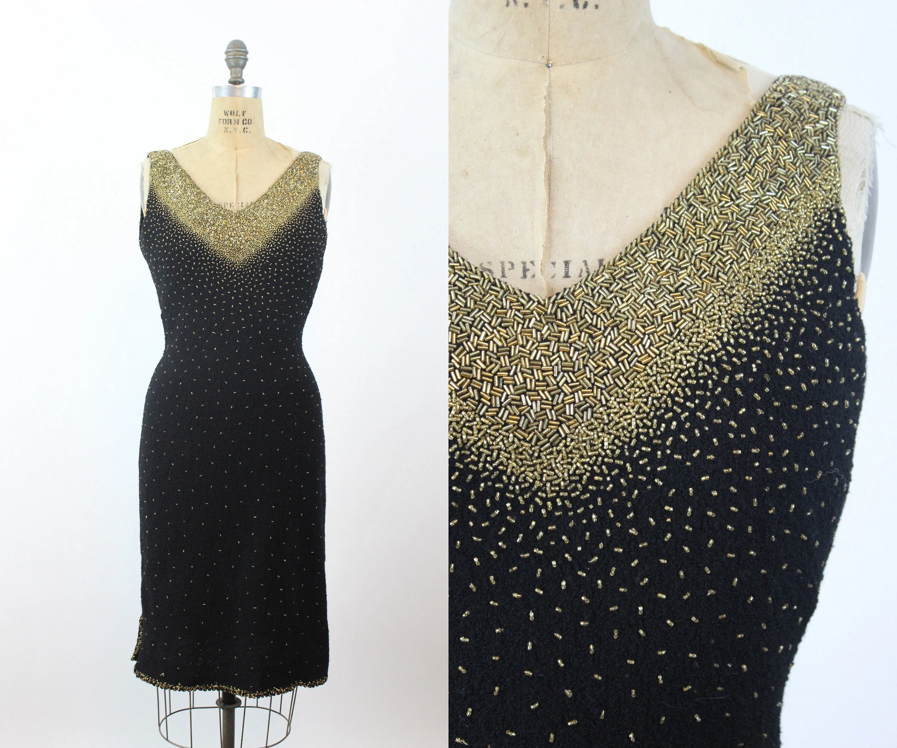 1960s GENE SHELLY beaded knit dress small medium | new winter