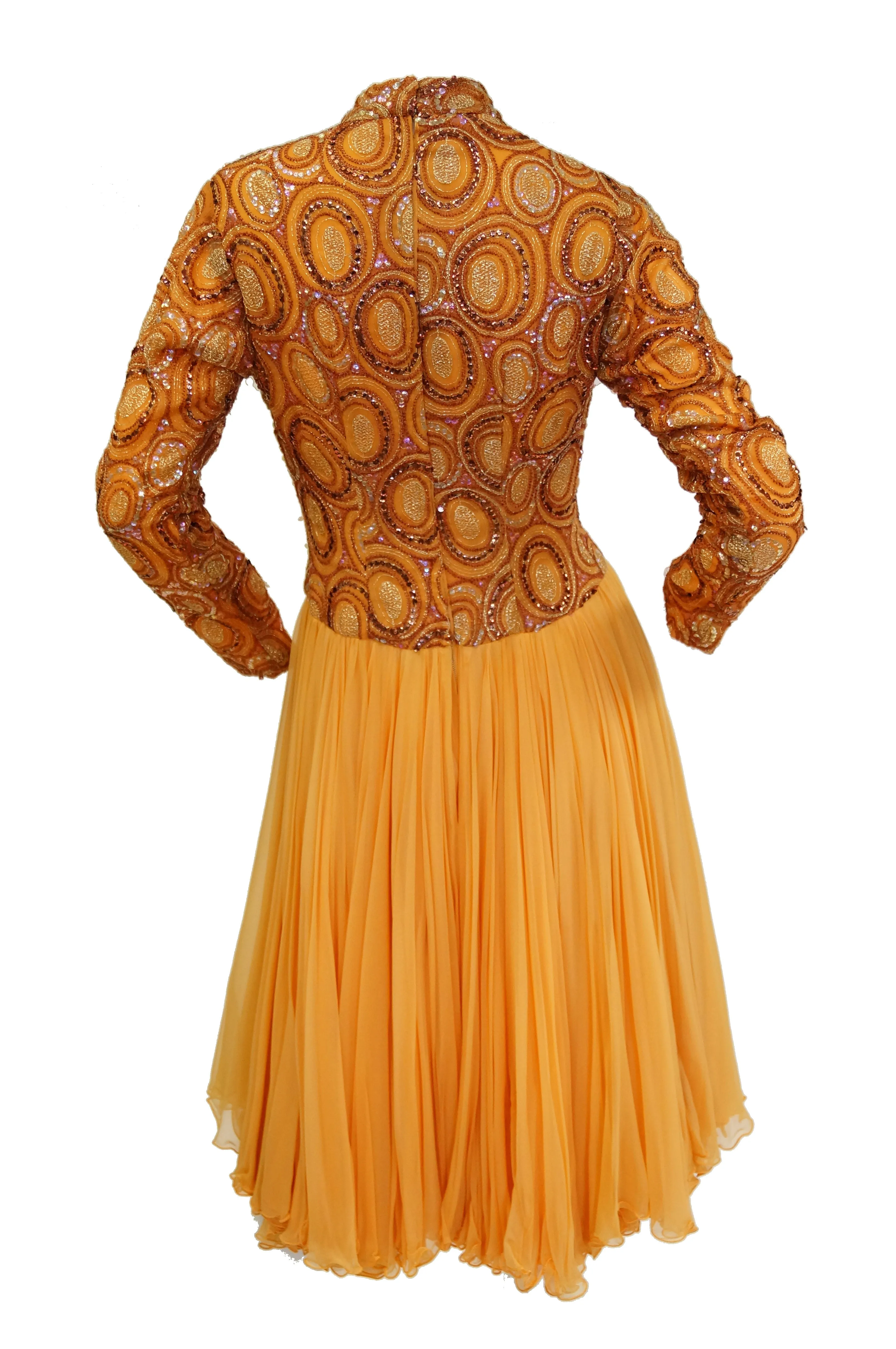 1960s Tangerine Sequin Dream Cocktail Dress