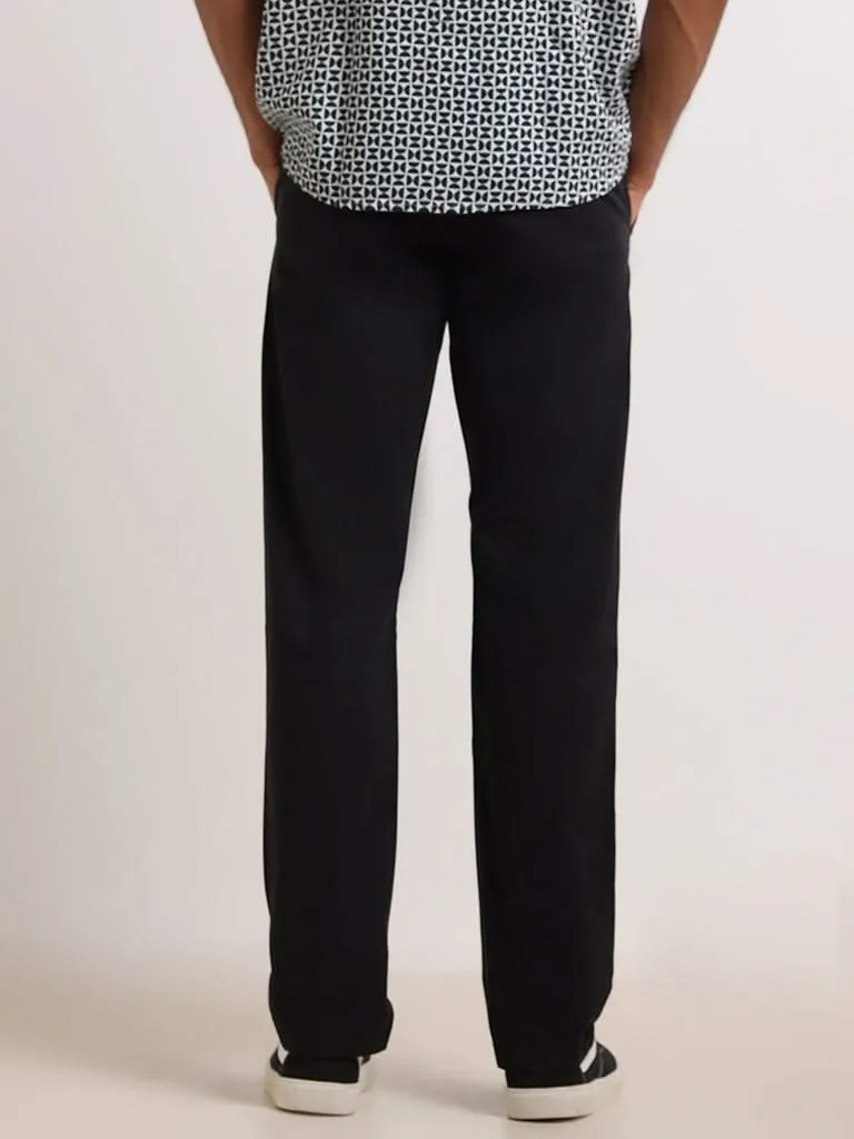 Ascot Black Cotton Blend Straight Fit Trousers