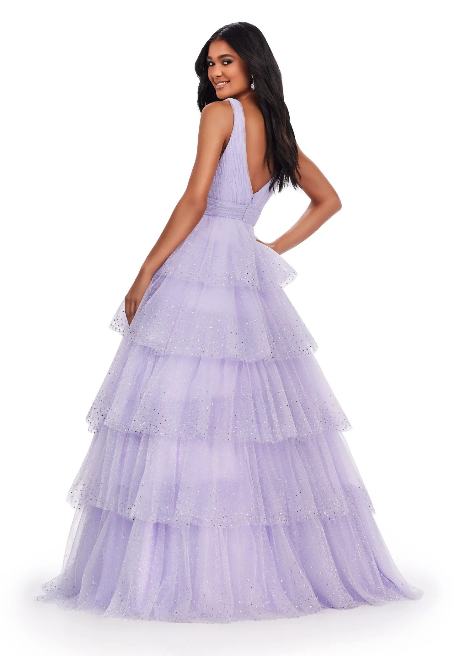 Ashley Lauren 11672 Long Layered Tulle Crystal Ball Gown Prom Dress Formal Pageant