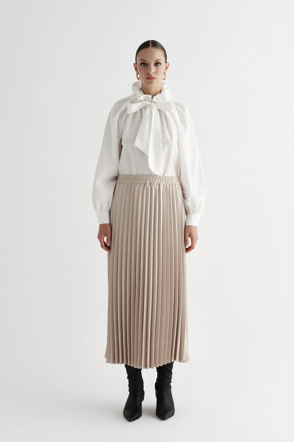 Athens Pleated Long Skirt Stone