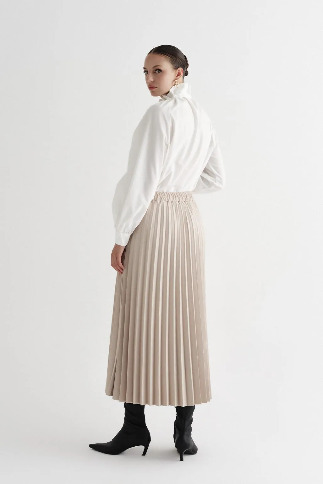 Athens Pleated Long Skirt Stone