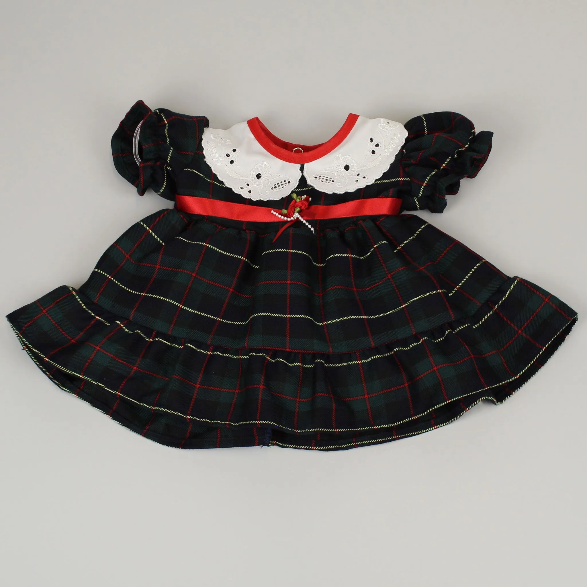 Baby Girls Green and Navy Tartan Dress, Jacket and Hat Outfit