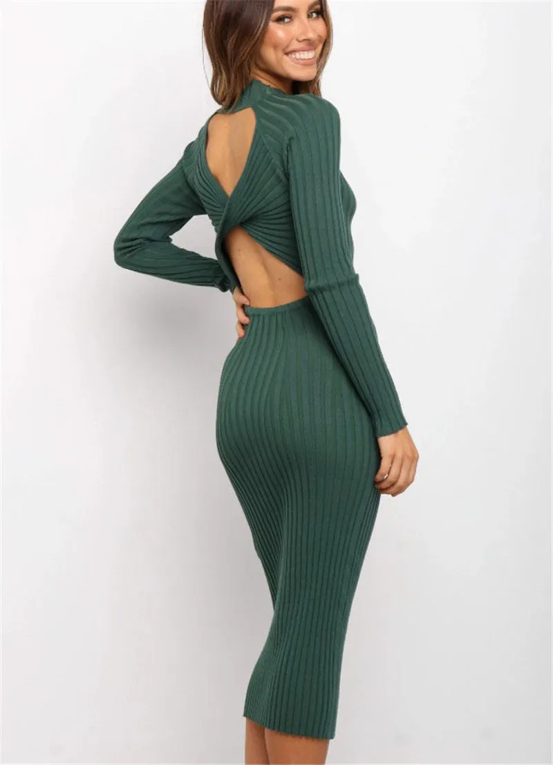 Backless Bow Knit Dress - Sleek & Elegant