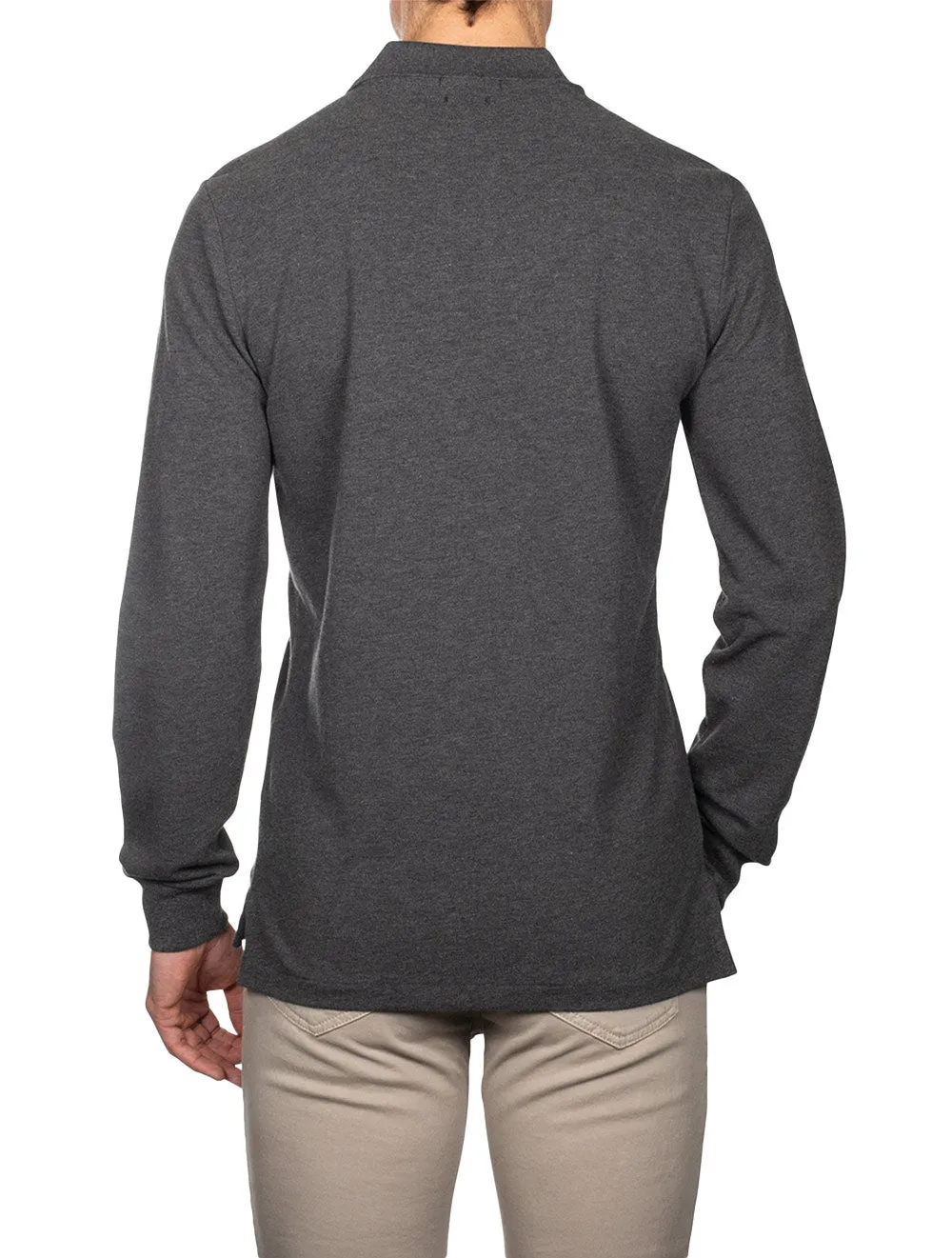 Basic Mesh Long Sleeve Polo Grey