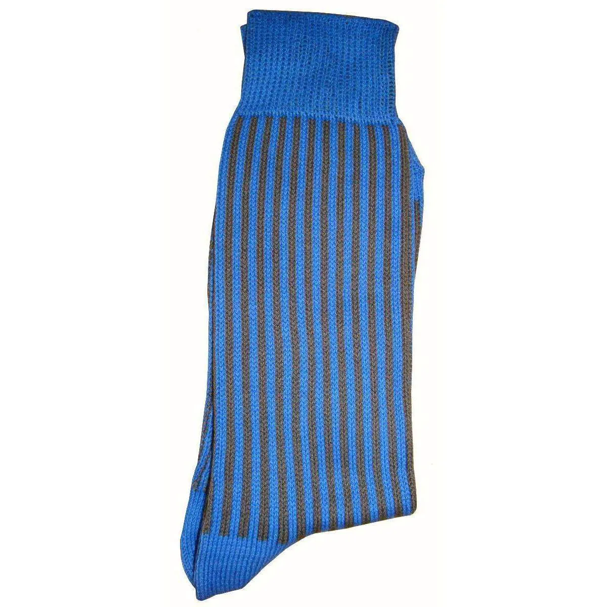 Bassin and Brown Vertical Stripe Midcalf Socks - Blue/Grey