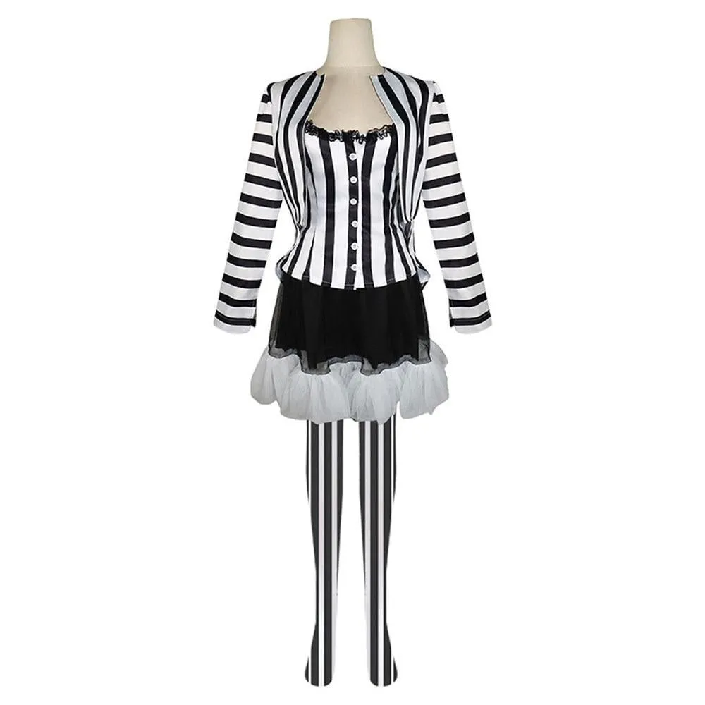 Beetlejuice 2 Costume Black and White Striped Women Dress Outfits