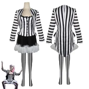 Beetlejuice 2 Costume Black and White Striped Women Dress Outfits