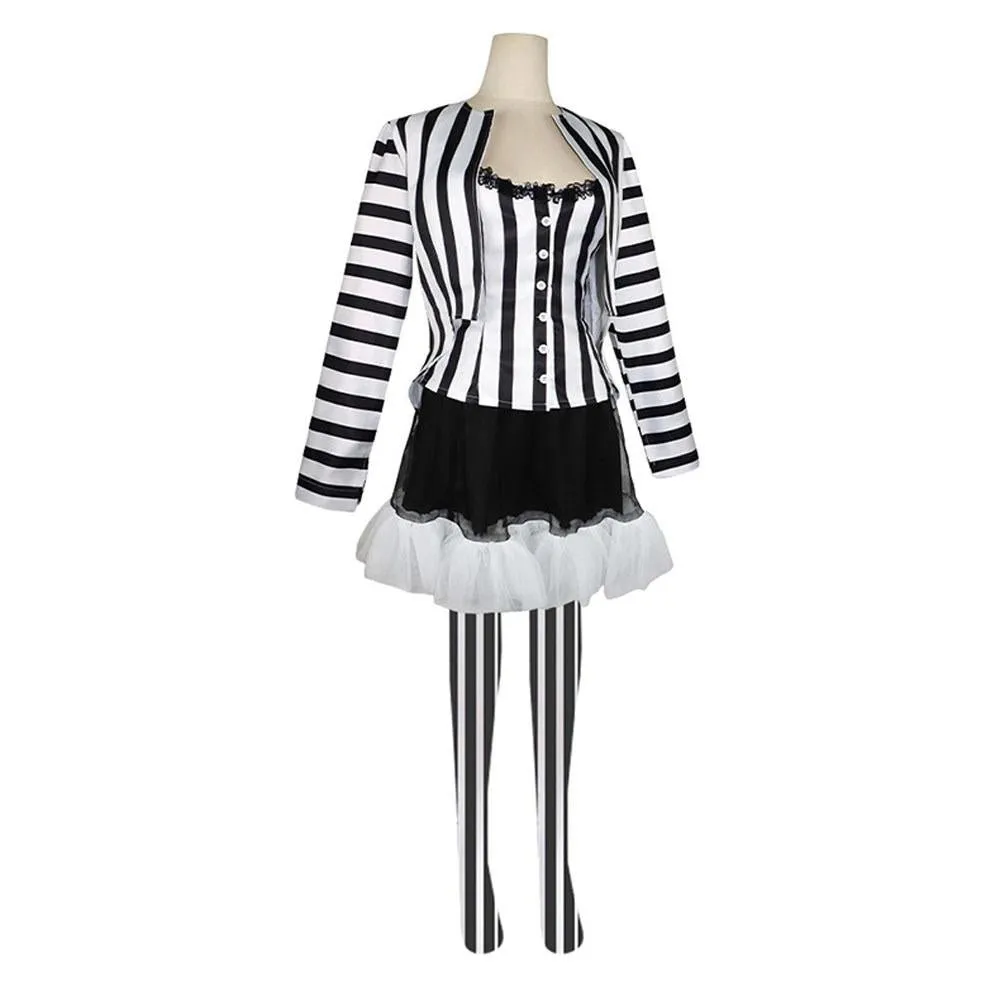 Beetlejuice 2 Costume Black and White Striped Women Dress Outfits