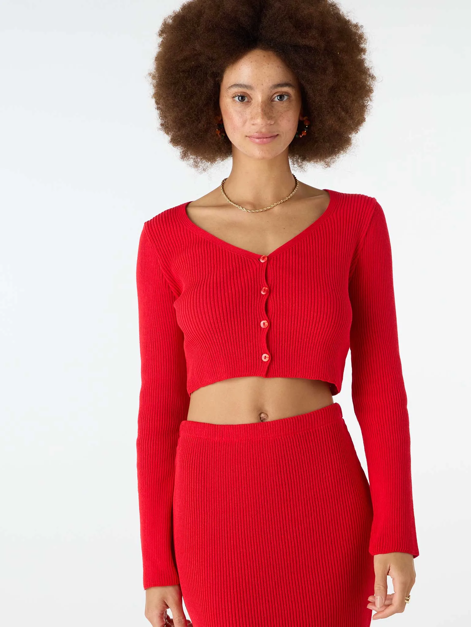 Begonia Cropped Cardigan in Red