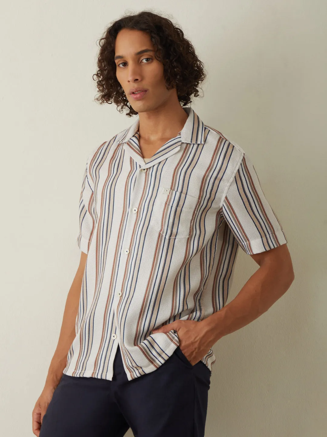 Beige Striped Resort Shirt