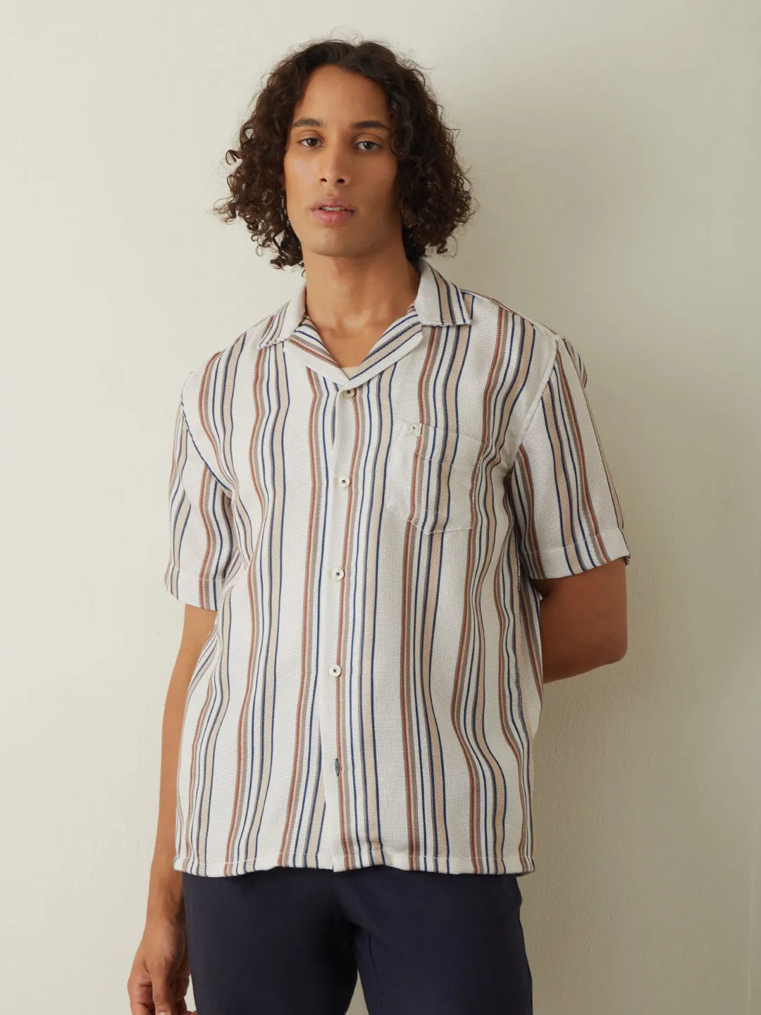 Beige Striped Resort Shirt