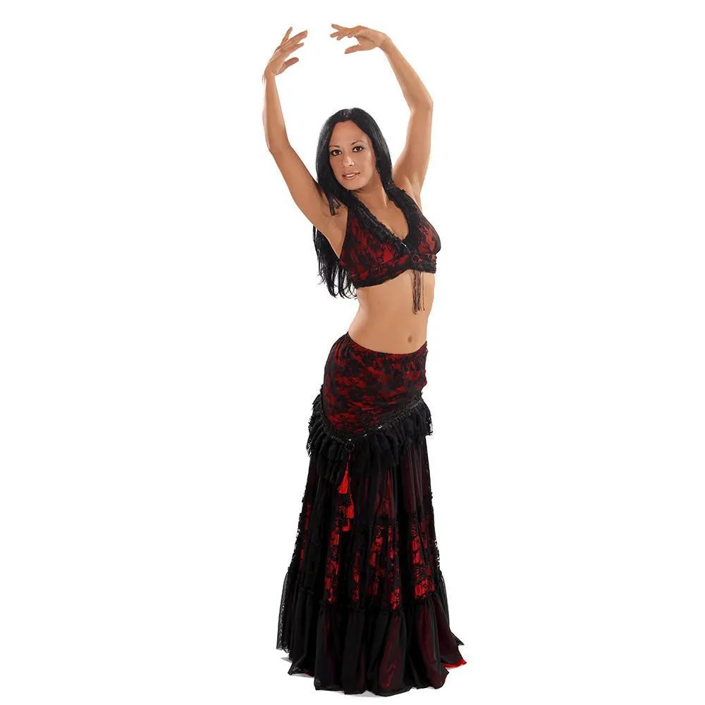 Belly Dance Double Layer Skirt, Halter Top, & Hip Skirt Costume Set | PERA TRIBES/DARBA