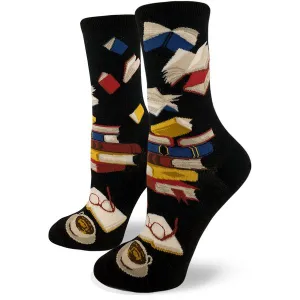 Bibliophile Womens Crew Socks in Black