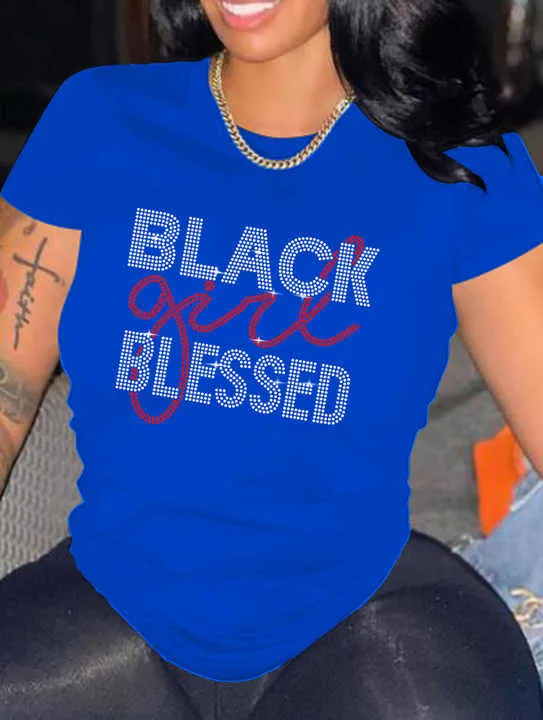 BLACK GIRL BLESSED Black Tee Shirt Top