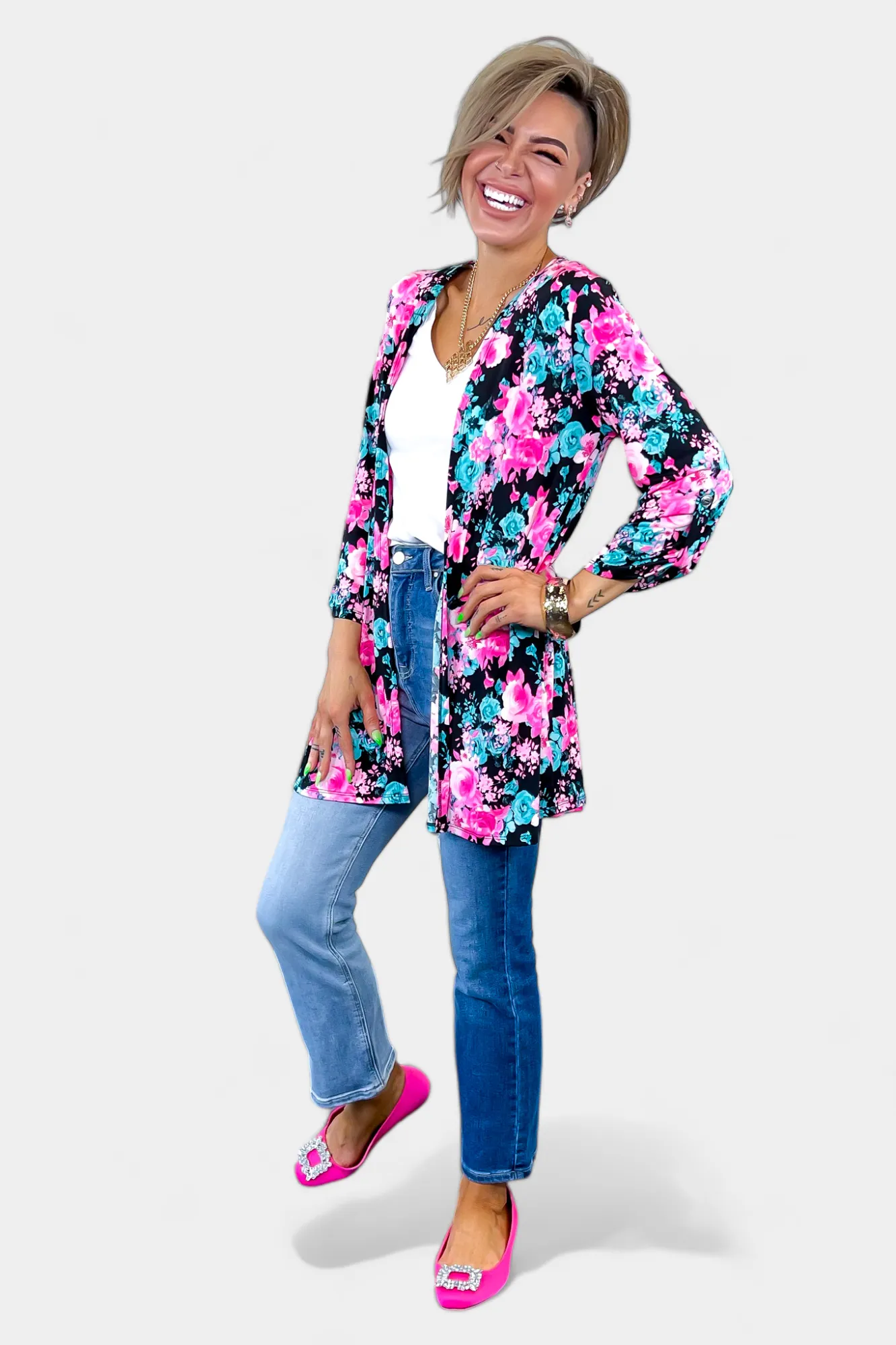 Black Multi Flower Lizzy Cardigan [NO RETURNS]