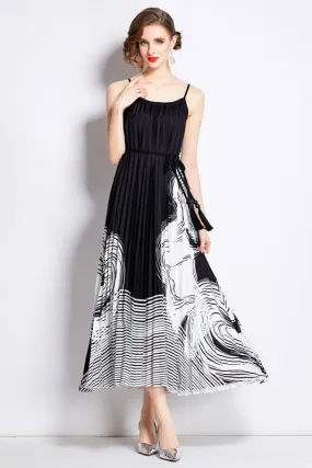 Black Pleated Waist Tie Pleated A line Long Maxi dress Formal Dresses for Special Occasions