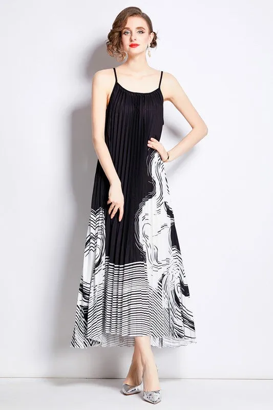 Black Pleated Waist Tie Pleated A line Long Maxi dress Formal Dresses for Special Occasions