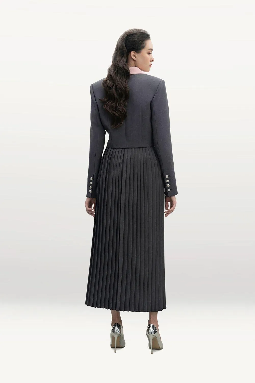 Blanche Pleated High Waist Polyester Midi Skirt