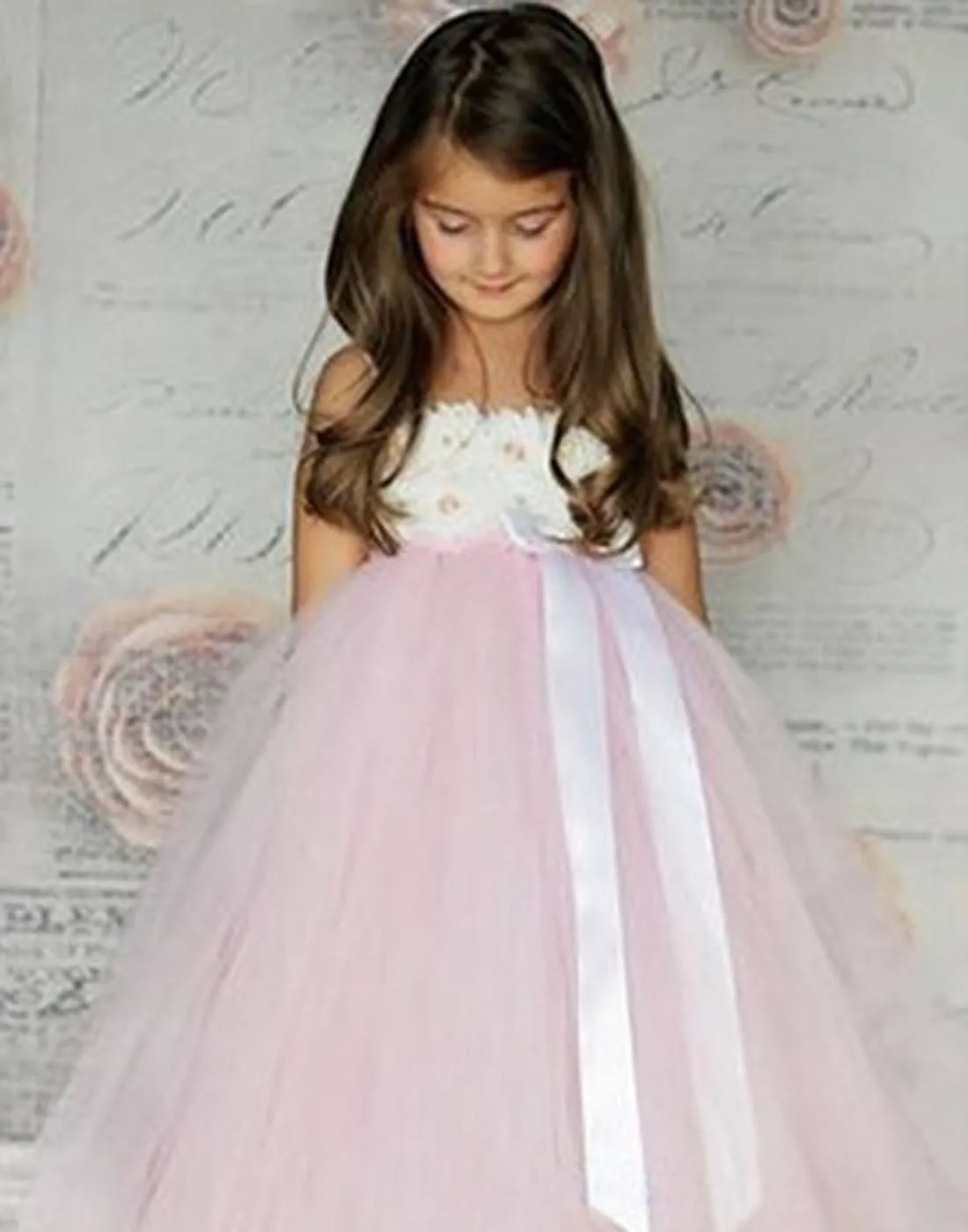 Blossomy Bodice and Pink Sheer Tulle Skirt Dress