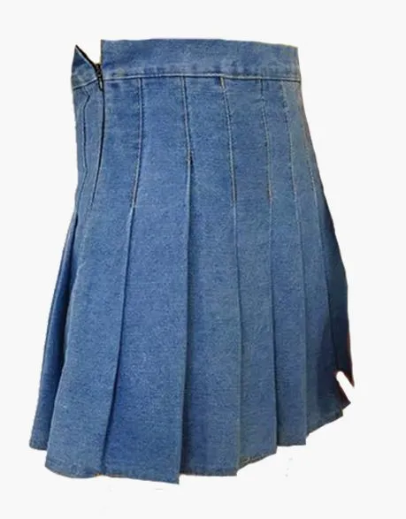 Blue denim little skirt with pleats for ladies