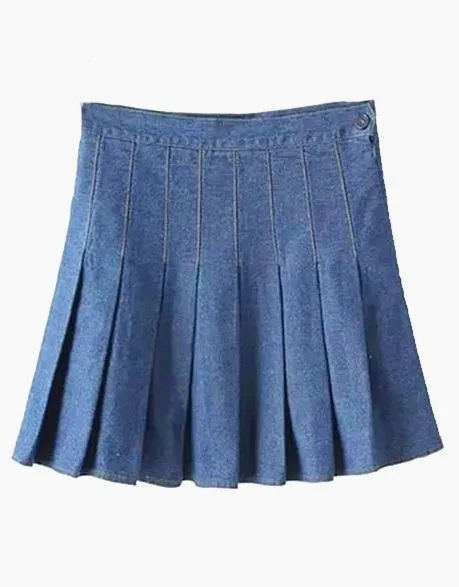 Blue denim little skirt with pleats for ladies