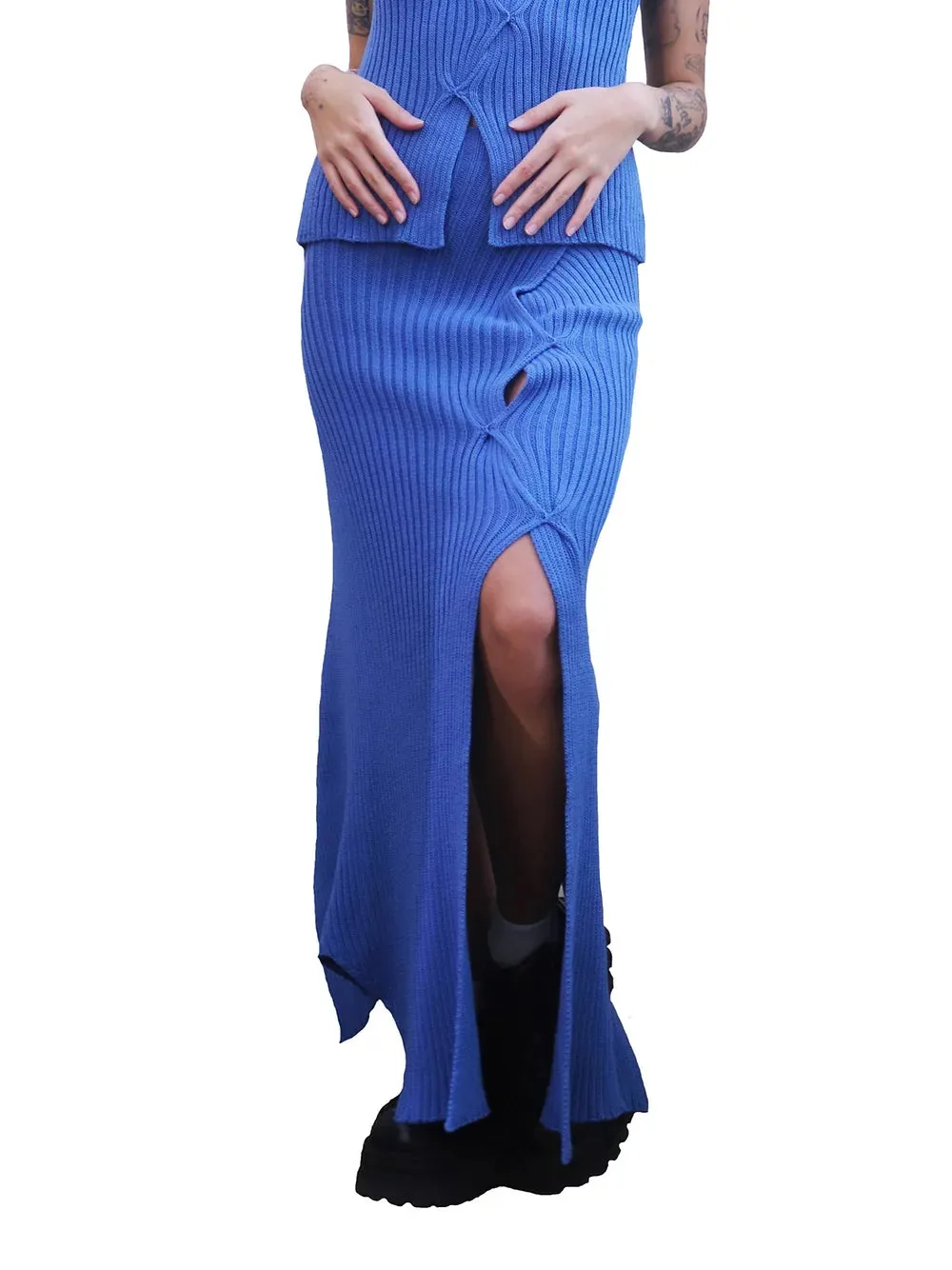 BLUE RIBBED SKIRT