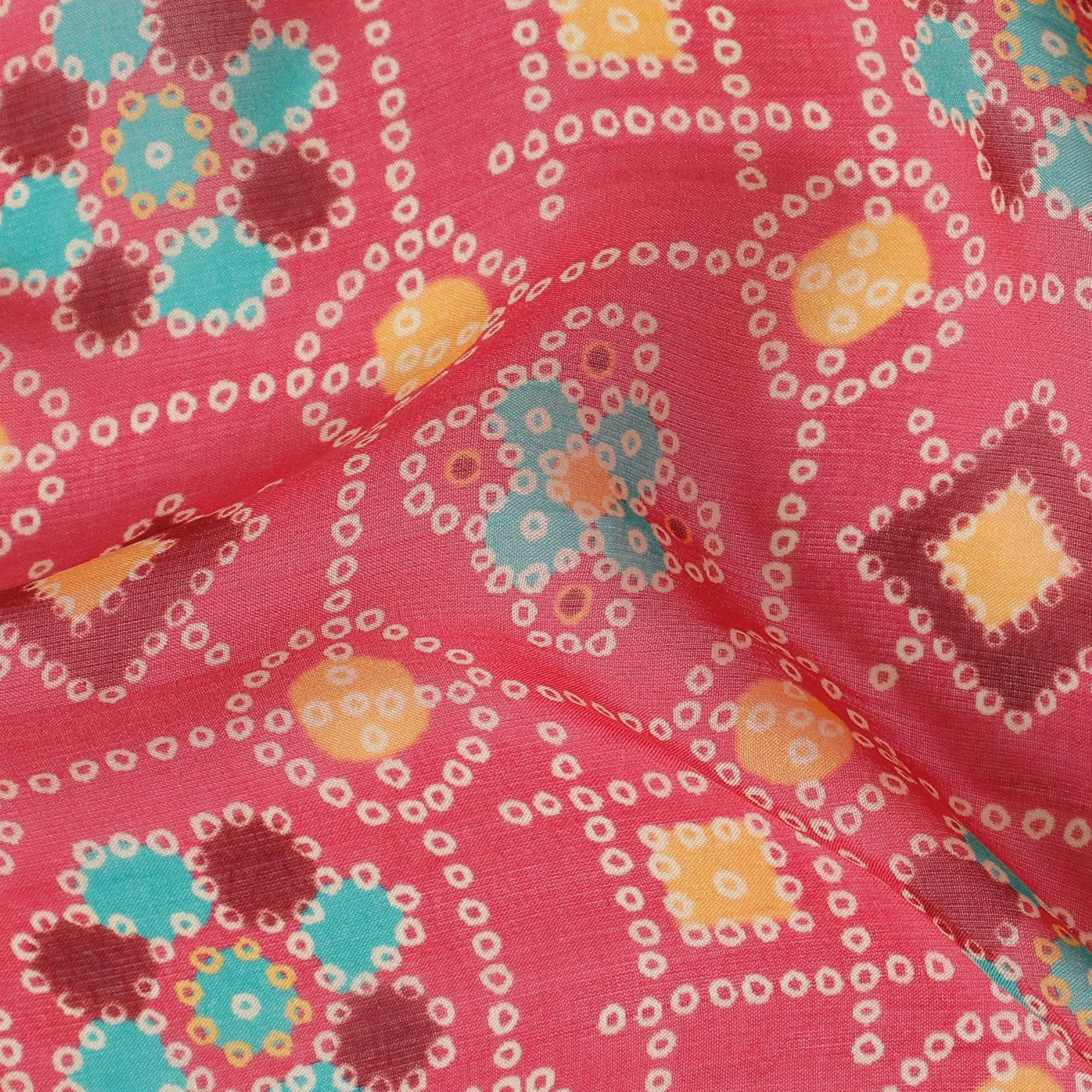 Brick pink Premium pure silk chiffon fabric with multicolor print in floral design-D16993