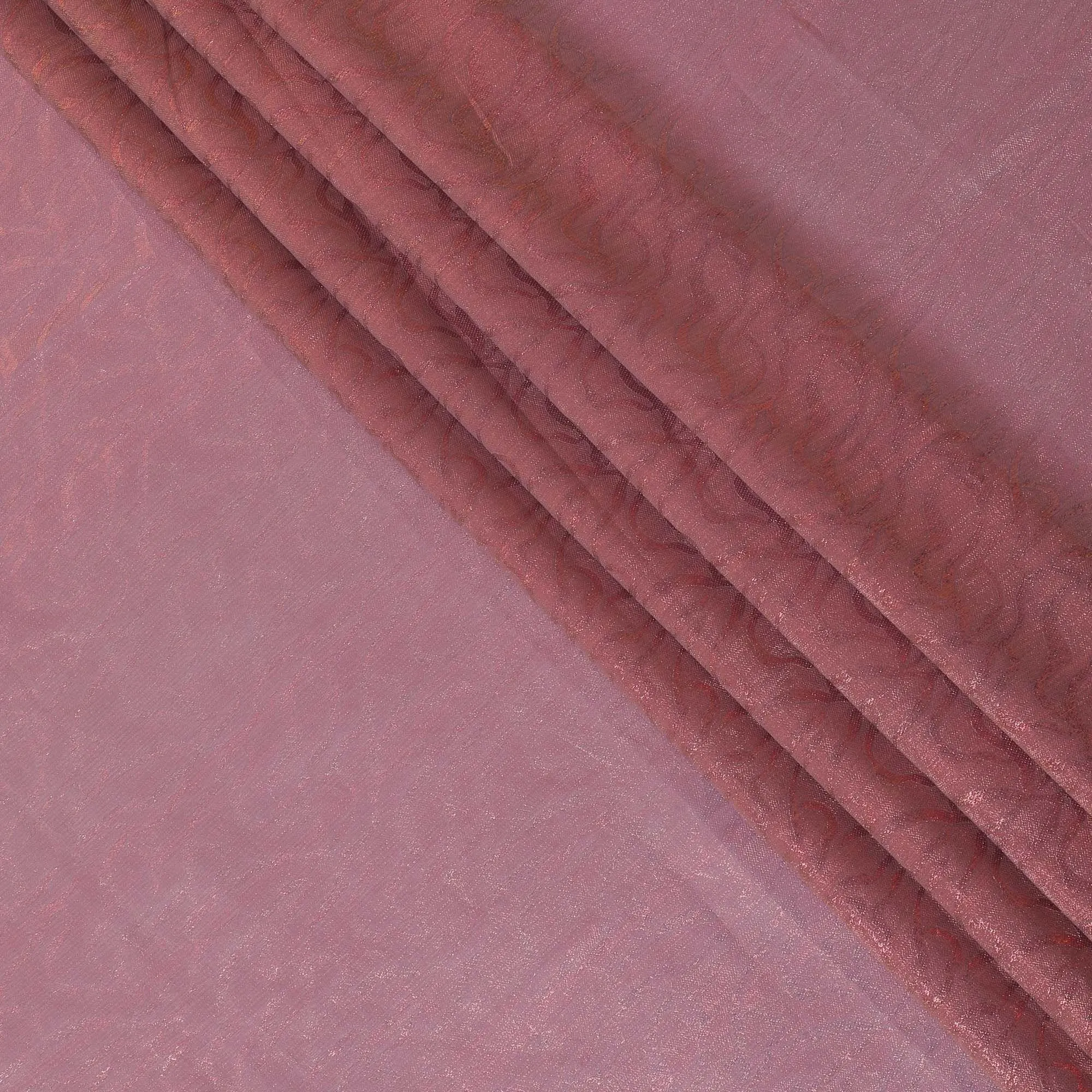 Brick pink synthetic chiffon fabric with same tone metallic lurex in Abstract design-D10125