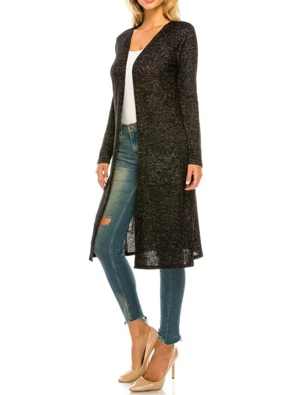 Brushed Hacci Long Cardigan With Long Sleeve & Pocket