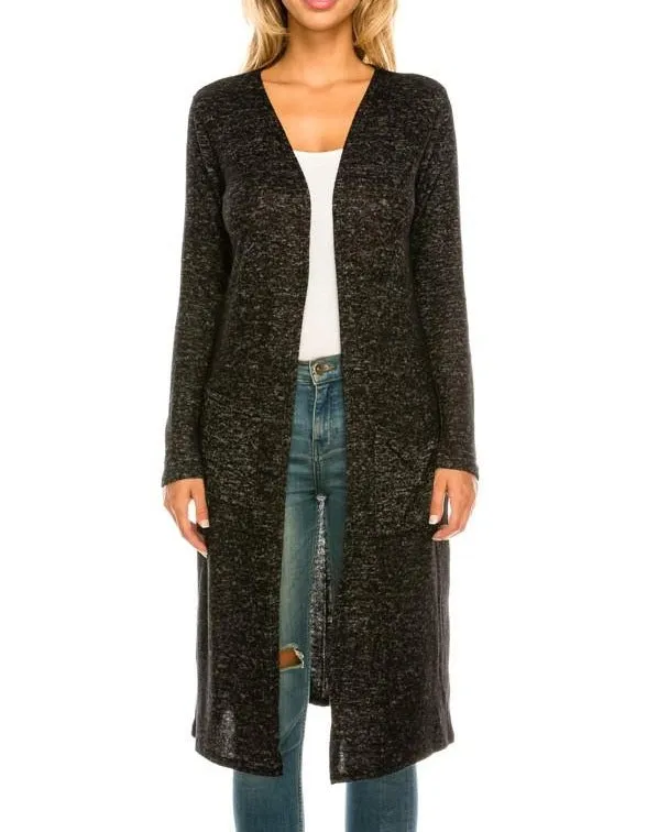 Brushed Hacci Long Cardigan With Long Sleeve & Pocket