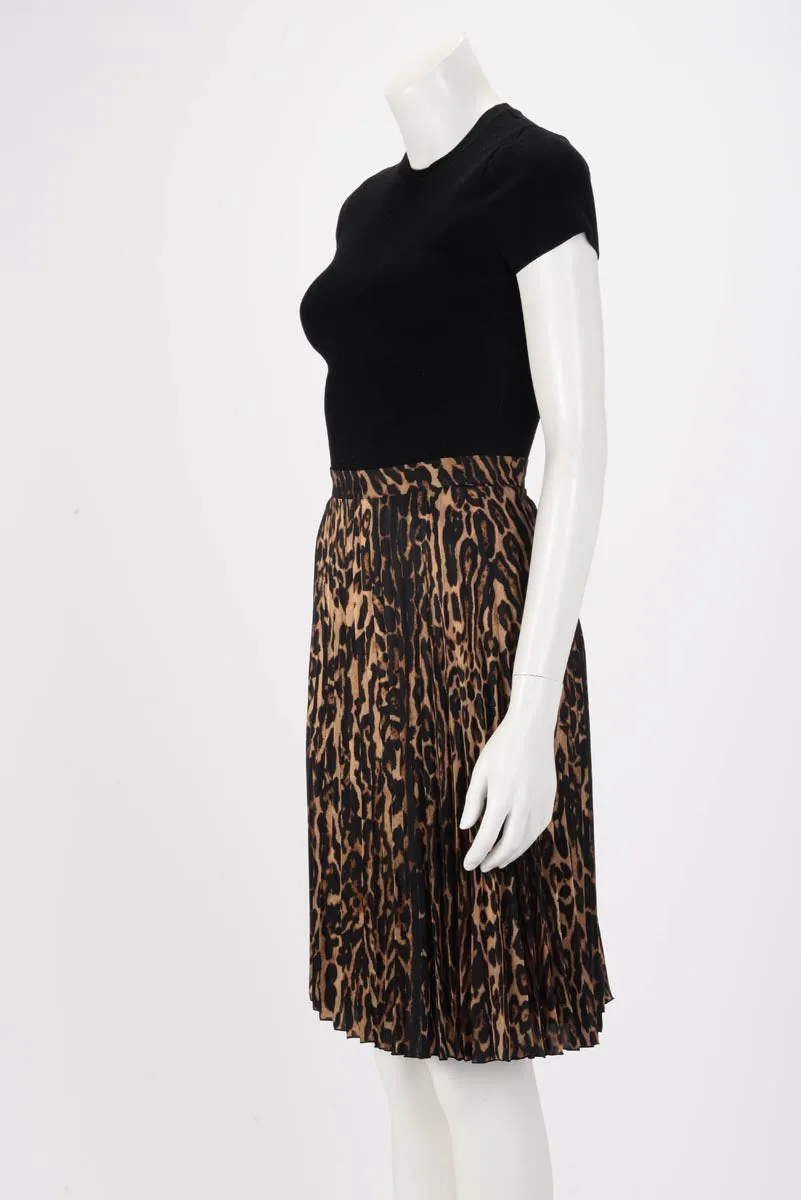 Burberry Brown Animal Print Pleated Skirt UK 6