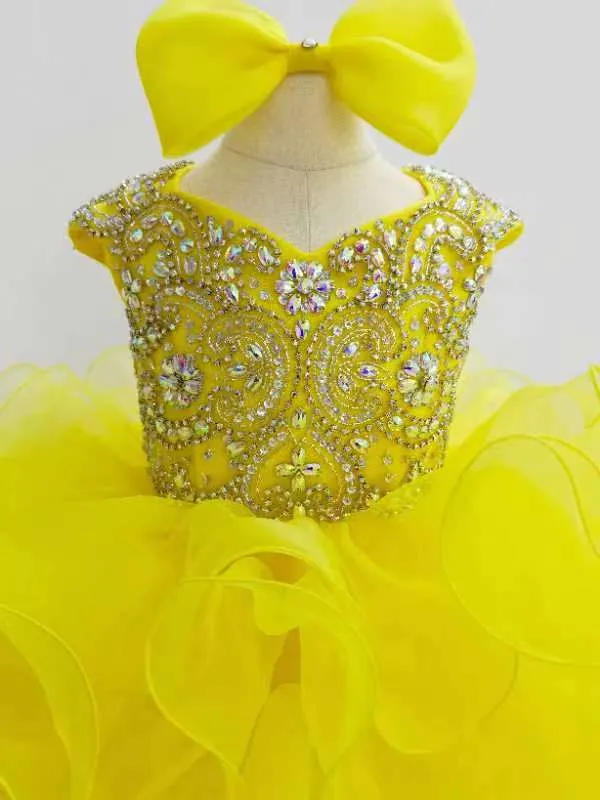 Cap Sleeve Child/Baby Girl/Toddler Yellow Cupcake Pageant Dress