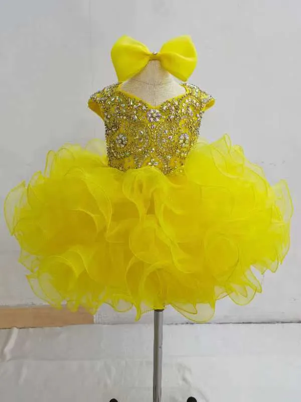 Cap Sleeve Child/Baby Girl/Toddler Yellow Cupcake Pageant Dress