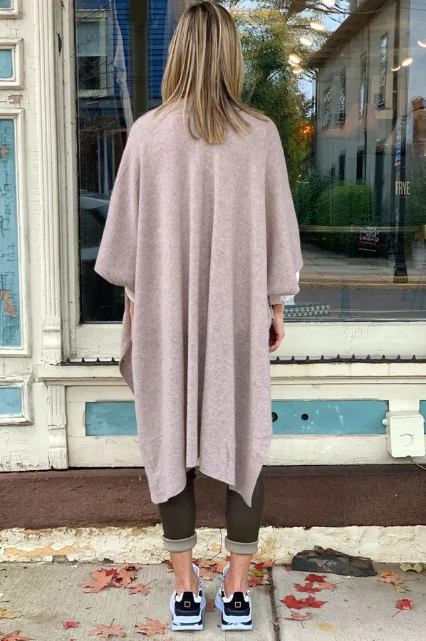 Cashmere Long Open Poncho  - Oak Heather