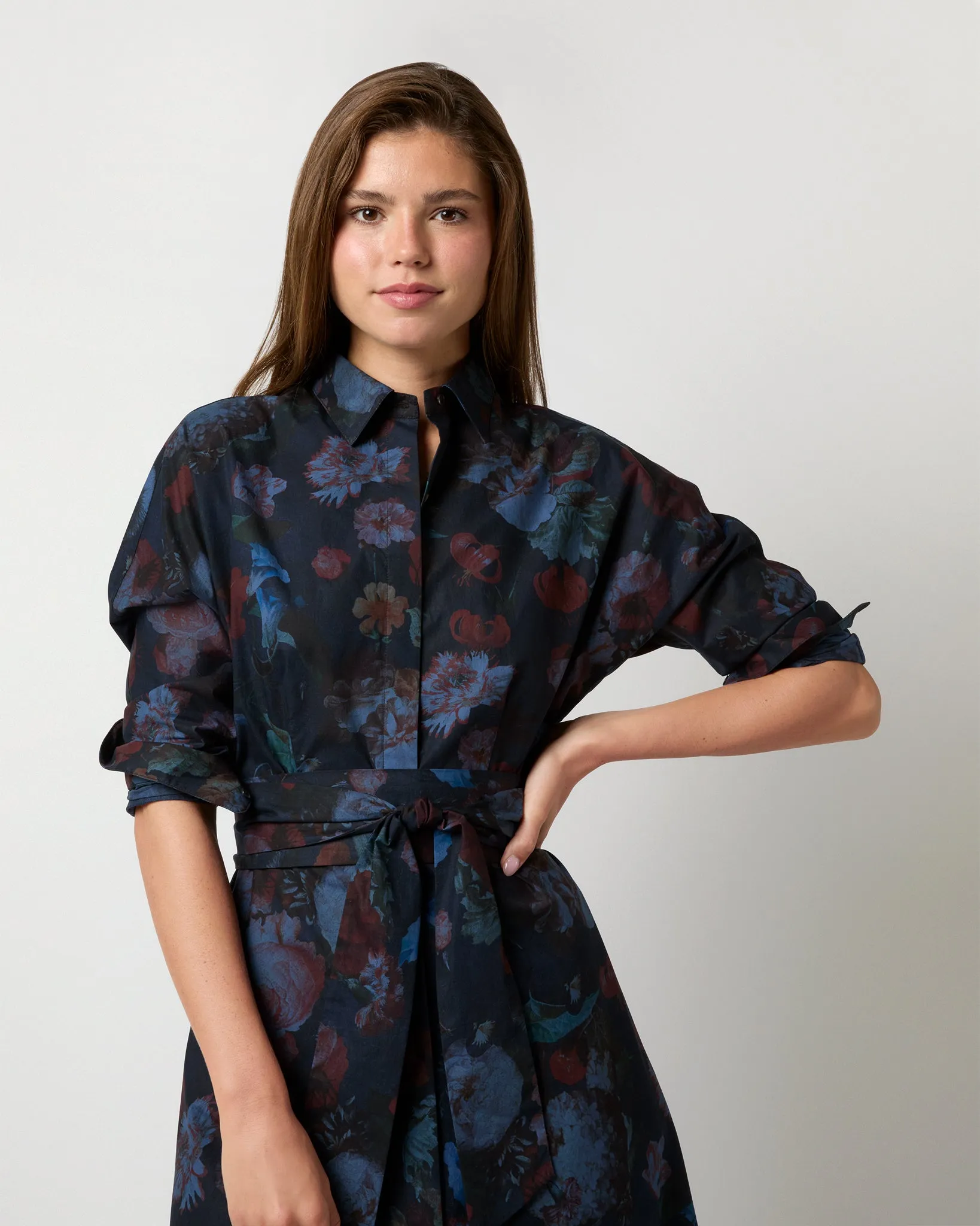 Charlie Shirtwaist Dress in Ink/Multi Floral Poplin