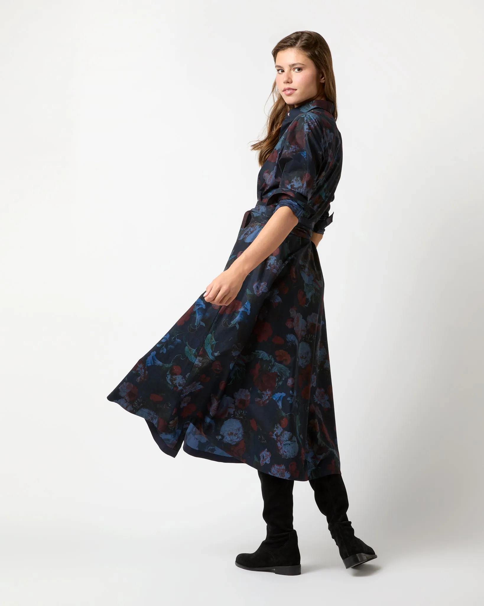 Charlie Shirtwaist Dress in Ink/Multi Floral Poplin