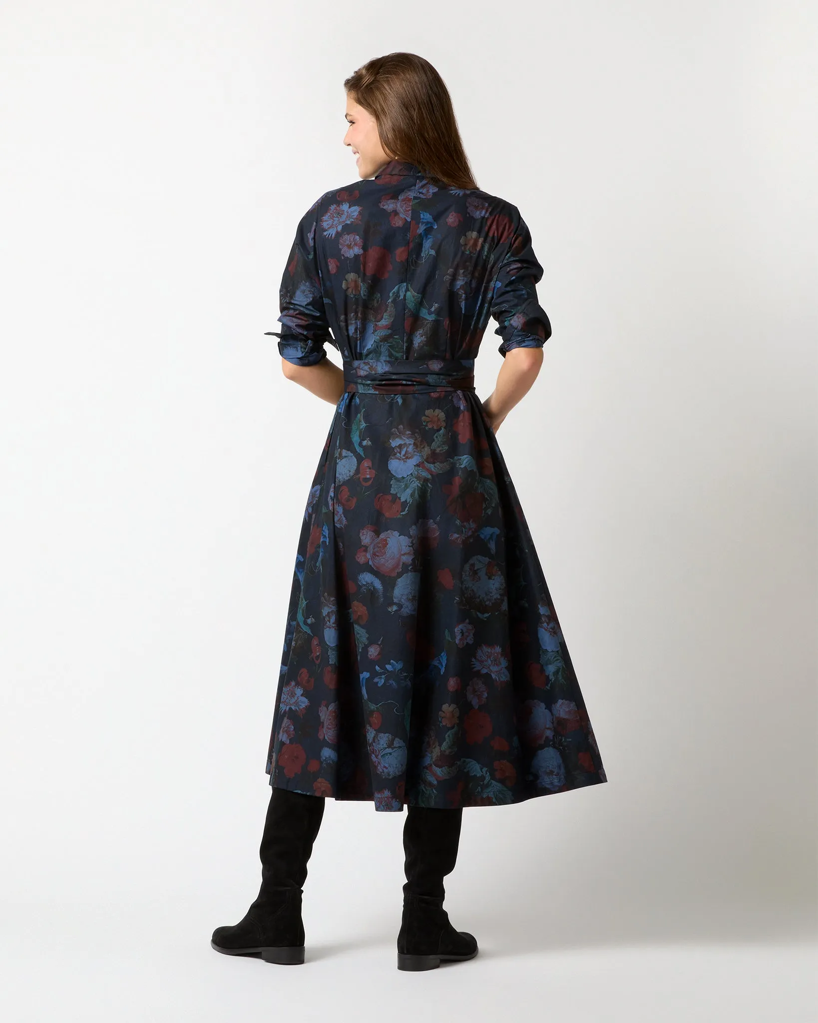 Charlie Shirtwaist Dress in Ink/Multi Floral Poplin