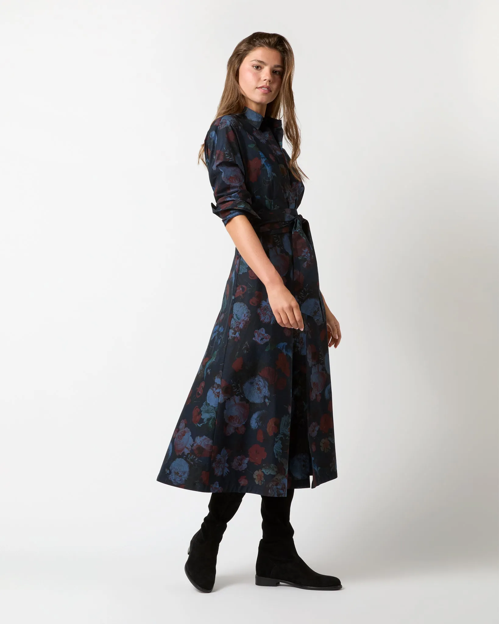 Charlie Shirtwaist Dress in Ink/Multi Floral Poplin