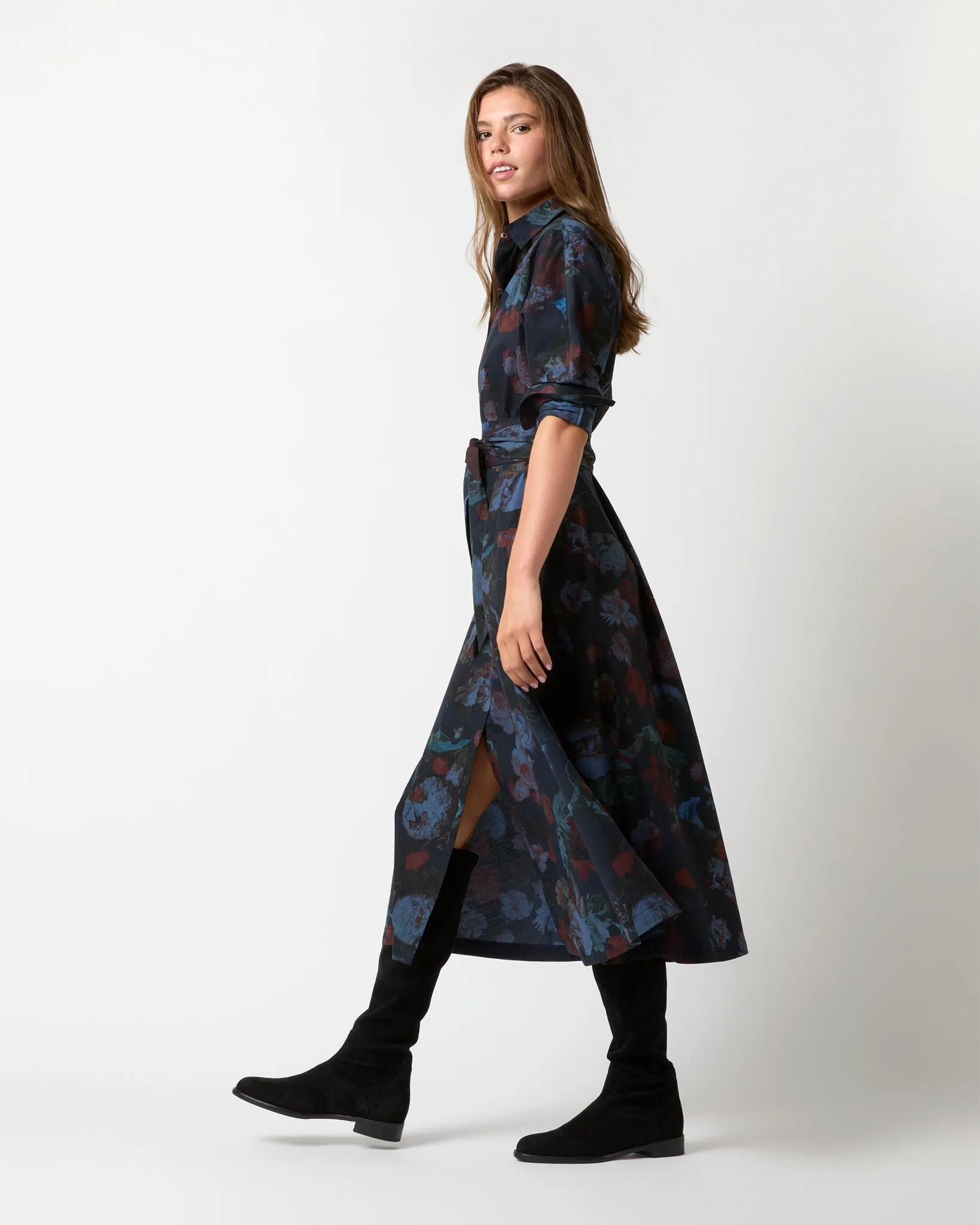 Charlie Shirtwaist Dress in Ink/Multi Floral Poplin