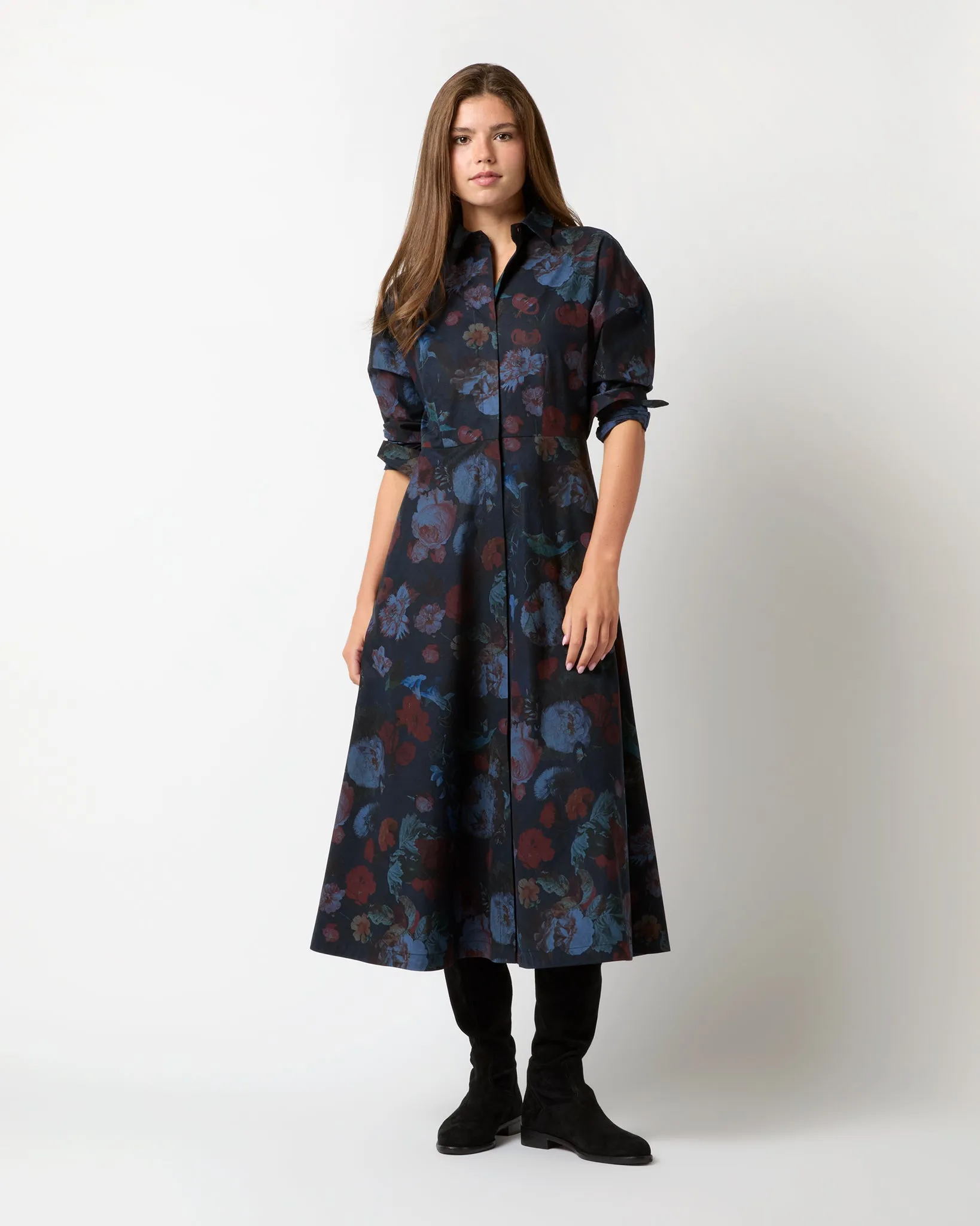 Charlie Shirtwaist Dress in Ink/Multi Floral Poplin