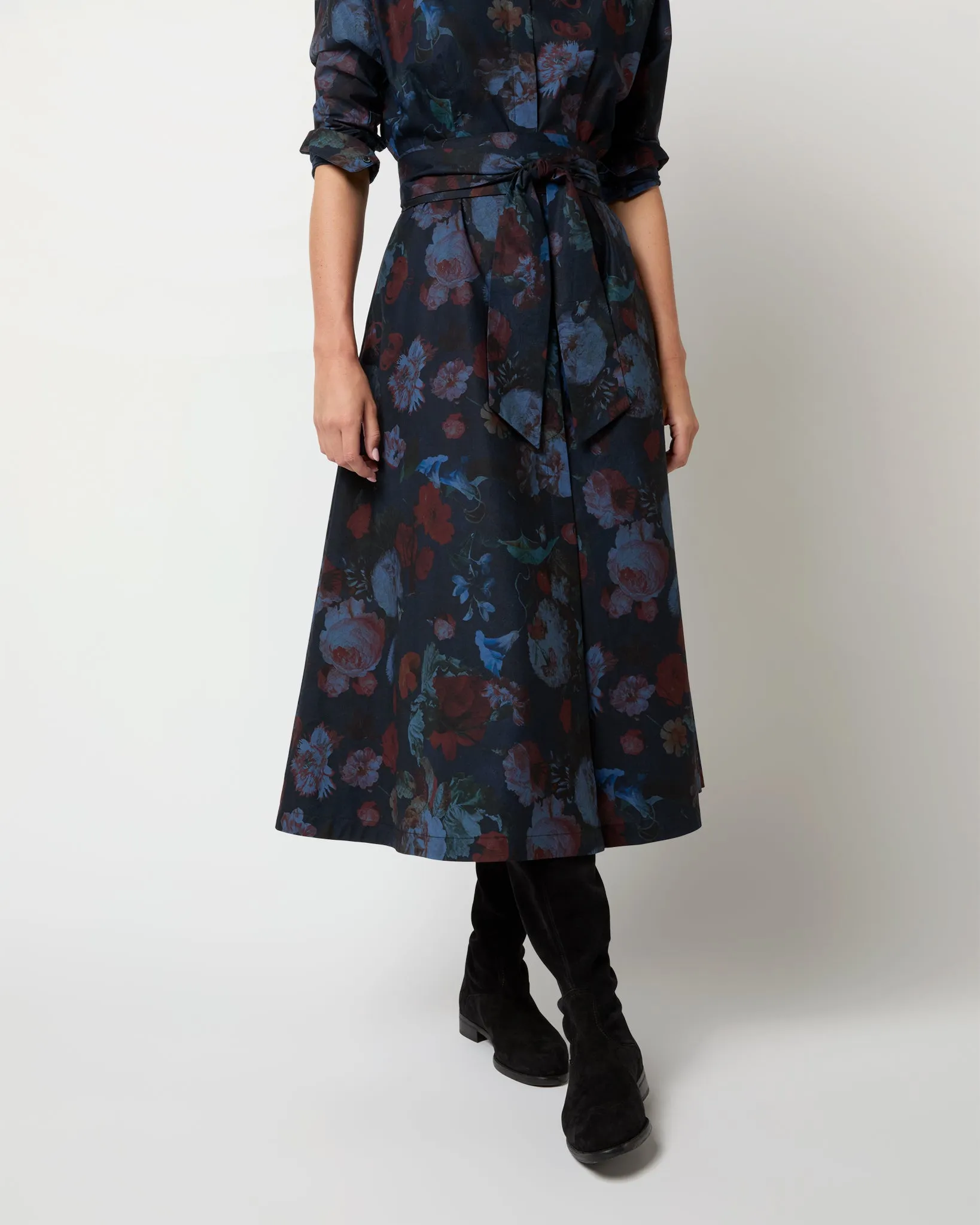 Charlie Shirtwaist Dress in Ink/Multi Floral Poplin