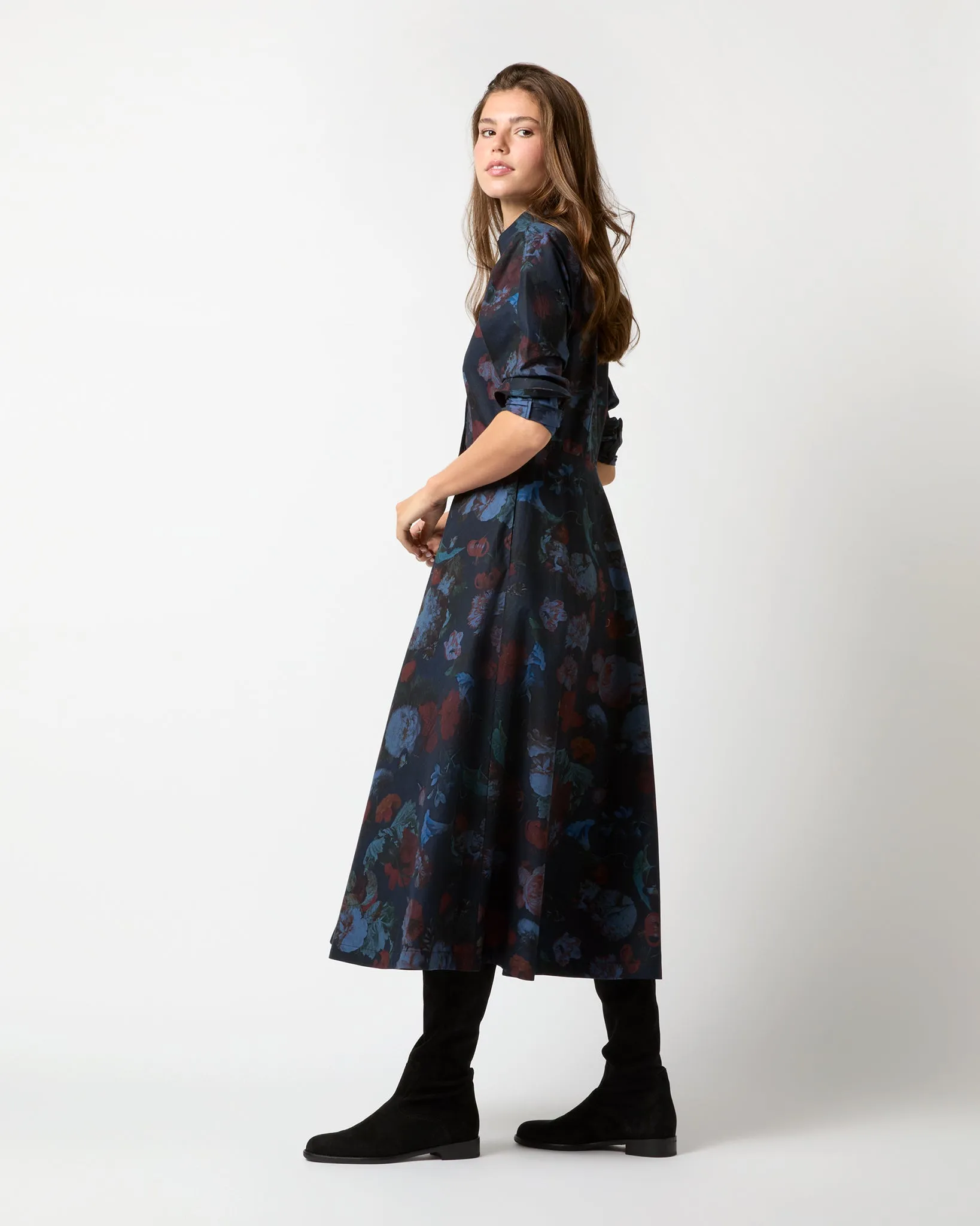 Charlie Shirtwaist Dress in Ink/Multi Floral Poplin