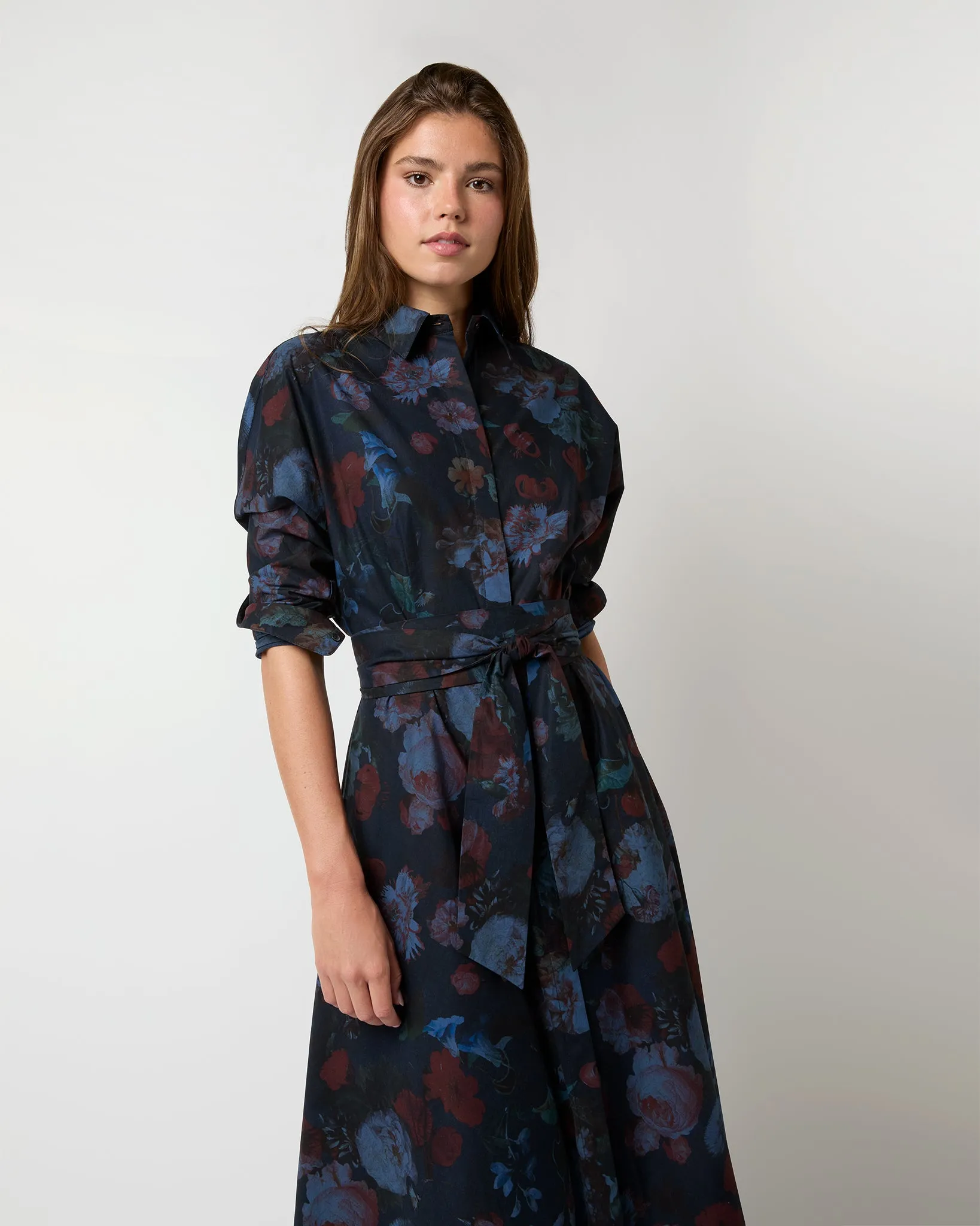 Charlie Shirtwaist Dress in Ink/Multi Floral Poplin