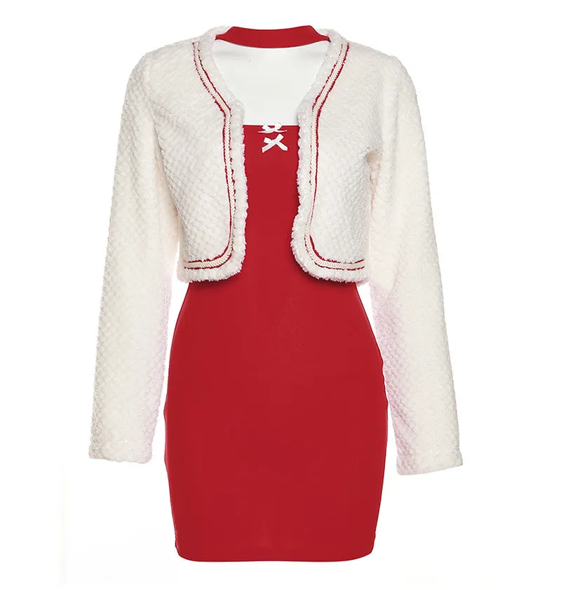 Christmas Long Sleeve Cardigan   Dress Set  KF83147