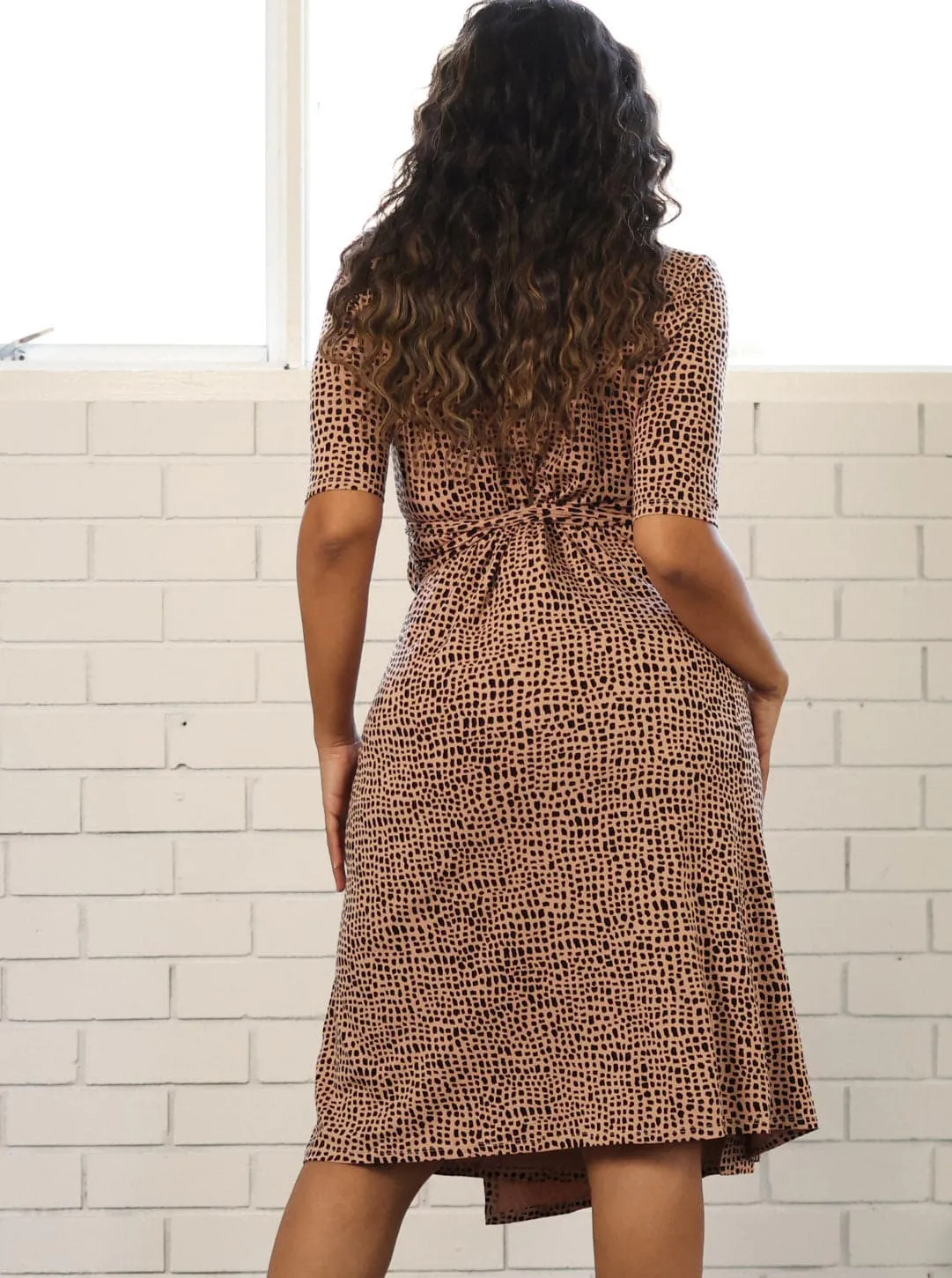 Classic Maternity Wrap  Dress in Brown Print