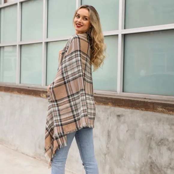 Classic Plaid Pocket Poncho