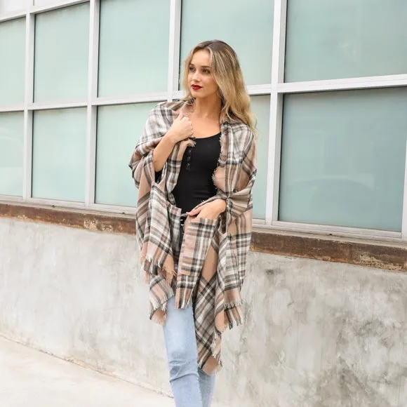 Classic Plaid Pocket Poncho