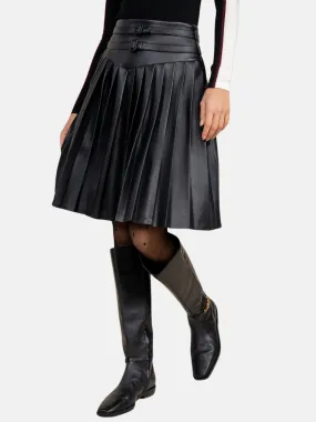 Coco Leather Pleated Skirt in Black