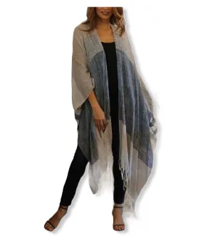 Cotton BLUE-GREY-WHT-TAN WOVEN STRIPE KIMONO